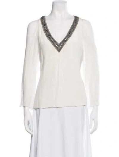 Pre-owned Alice And Olivia V-neck Long Sleeve Blouse In White