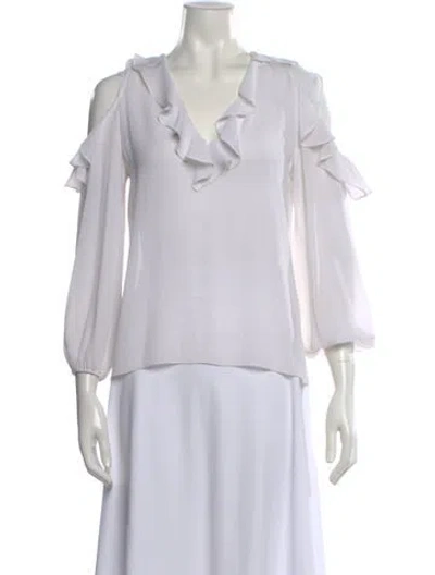 Pre-owned Alice And Olivia V-neck Long Sleeve Blouse In White