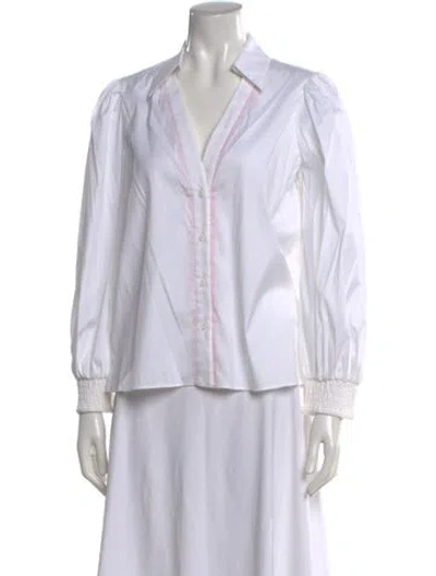 Pre-owned Alice And Olivia V-neck Long Sleeve Blouse In White
