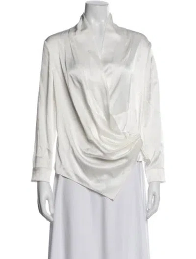 Pre-owned Alice And Olivia V-neck Long Sleeve Blouse In White
