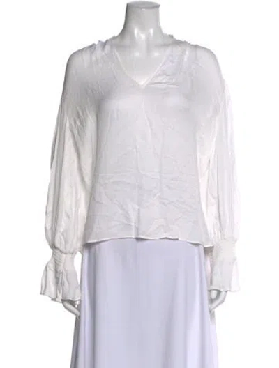 Pre-owned Alice And Olivia V-neck Long Sleeve Blouse In White