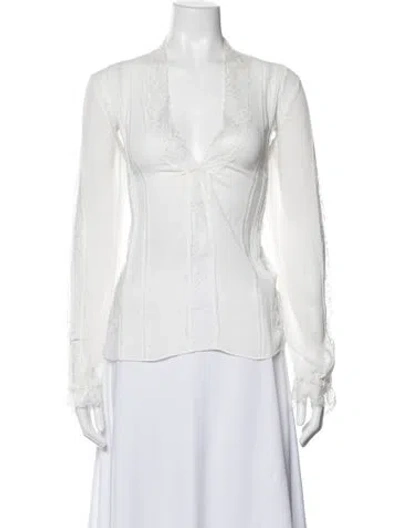Pre-owned Alice And Olivia V-neck Long Sleeve Blouse In White