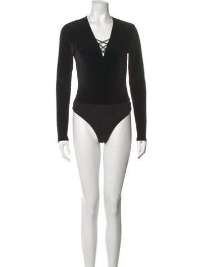 Pre-owned Alice And Olivia V-neck Long Sleeve Bodysuit In Black
