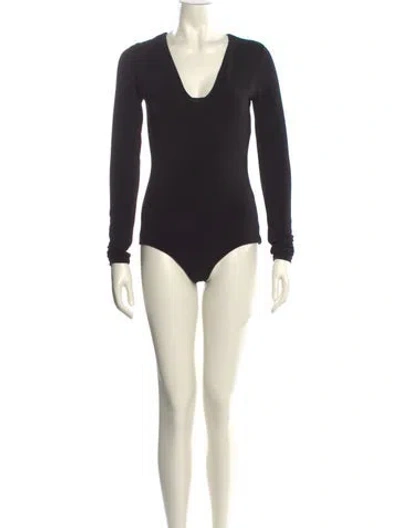 Pre-owned Alice And Olivia V-neck Long Sleeve Bodysuit In Black