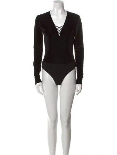 Pre-owned Alice And Olivia V-neck Long Sleeve Bodysuit In Black