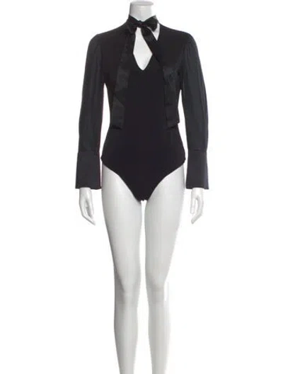 Pre-owned Alice And Olivia V-neck Long Sleeve Bodysuit In Black