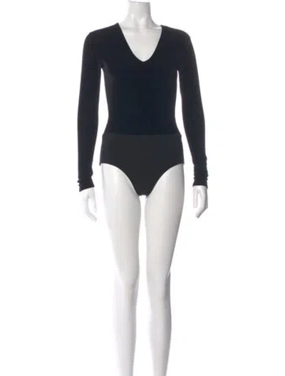 Pre-owned Alice And Olivia V-neck Long Sleeve Bodysuit In Black