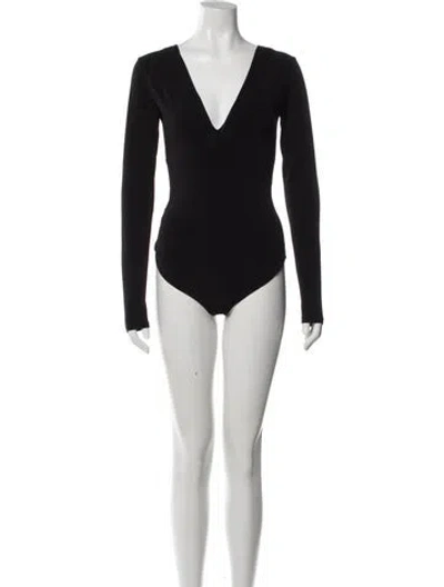 Pre-owned Alice And Olivia V-neck Long Sleeve Bodysuit In Black