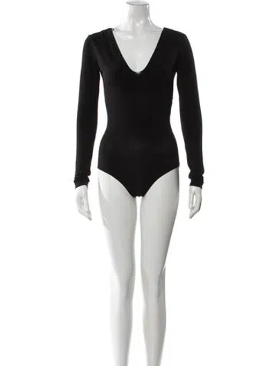 Pre-owned Alice And Olivia V-neck Long Sleeve Bodysuit In Black