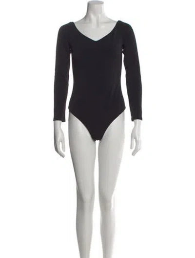 Pre-owned Alice And Olivia V-neck Long Sleeve Bodysuit In Black