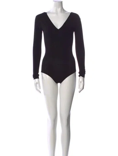 Pre-owned Alice And Olivia V-neck Long Sleeve Bodysuit In Black