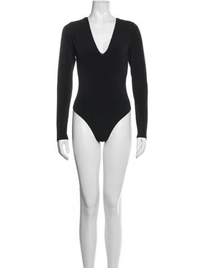 Pre-owned Alice And Olivia V-neck Long Sleeve Bodysuit In Black