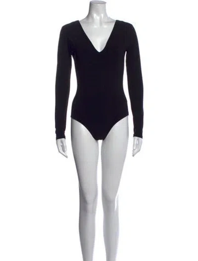 Pre-owned Alice + Olivia V-neck Long Sleeve Bodysuit In Black