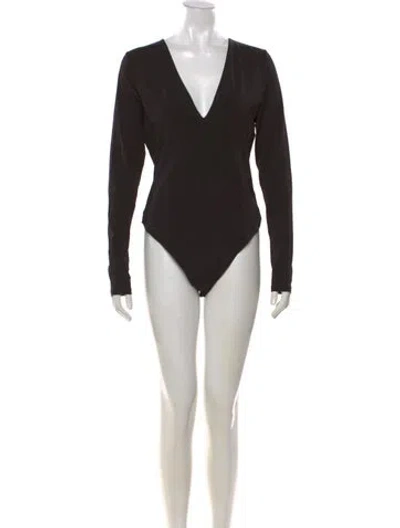 Pre-owned Alice + Olivia V-neck Long Sleeve Bodysuit In Black