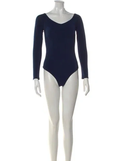 Pre-owned Alice And Olivia V-neck Long Sleeve Bodysuit In Blue