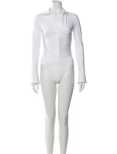 Pre-owned Alice And Olivia V-neck Long Sleeve Bodysuit In Neutrals
