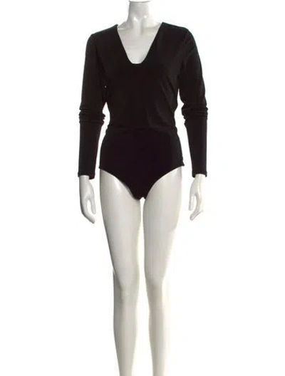 Pre-owned Alice And Olivia V-neck Long Sleeve Bodysuit W/ Tags In Black