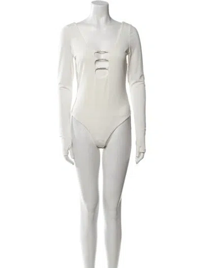 Pre-owned Alice And Olivia V-neck Long Sleeve Bodysuit In White
