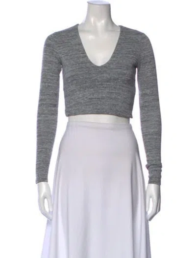 Pre-owned Alice And Olivia V-neck Long Sleeve Crop Top In Gray