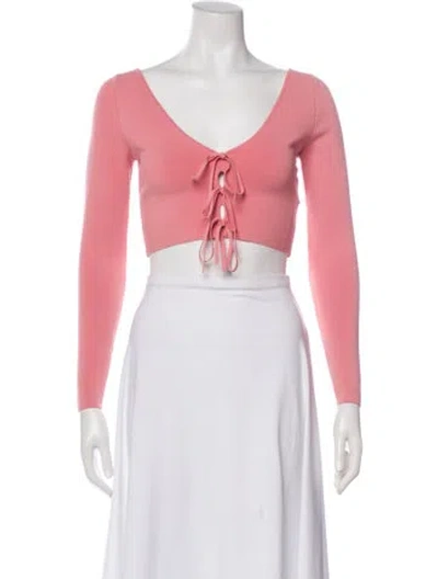 Pre-owned Alice And Olivia V-neck Long Sleeve Crop Top In Pink