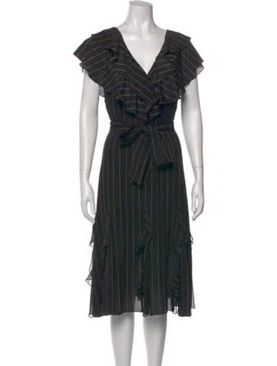 Pre-owned Alice And Olivia V-neck Midi Length Dress In Black