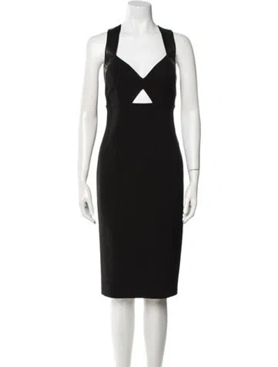 Pre-owned Alice And Olivia V-neck Midi Length Dress In Black