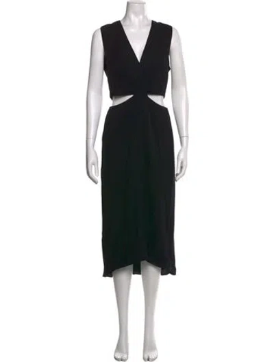 Pre-owned Alice And Olivia V-neck Midi Length Dress In Black