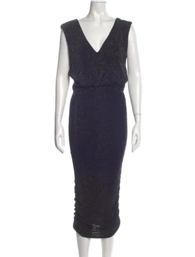 Pre-owned Alice And Olivia V-neck Midi Length Dress In Blue