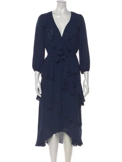 Pre-owned Alice And Olivia V-neck Midi Length Dress In Blue