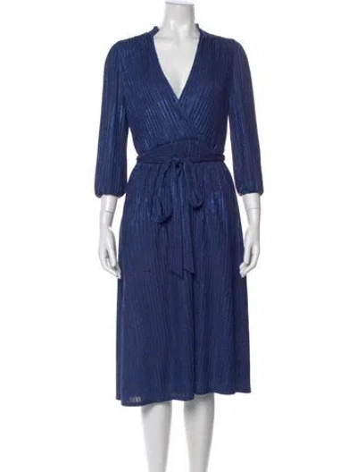 Pre-owned Alice And Olivia V-neck Midi Length Dress In Blue