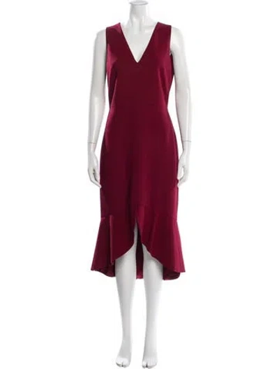 Pre-owned Alice And Olivia V-neck Midi Length Dress In Burgundy