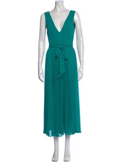 Pre-owned Alice And Olivia V-neck Midi Length Dress In Green