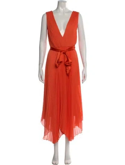 Pre-owned Alice And Olivia V-neck Midi Length Dress In Orange