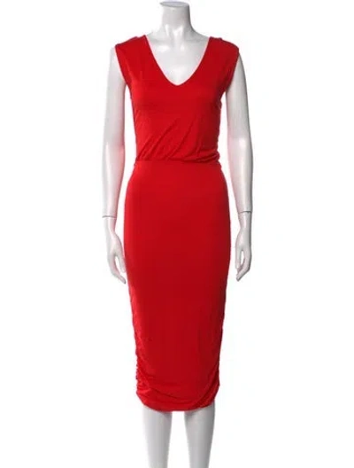 Pre-owned Alice And Olivia V-neck Midi Length Dress In Red