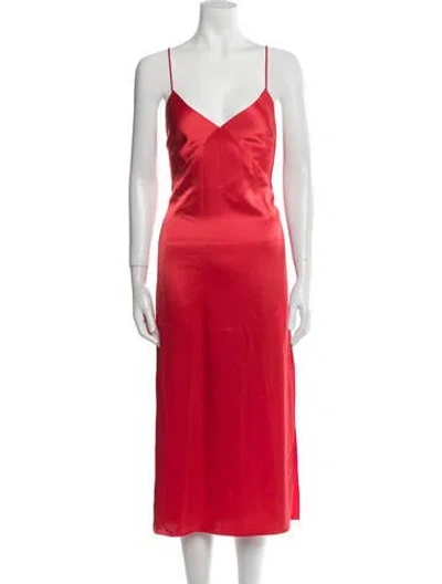 Pre-owned Alice And Olivia V-neck Midi Length Dress In Red
