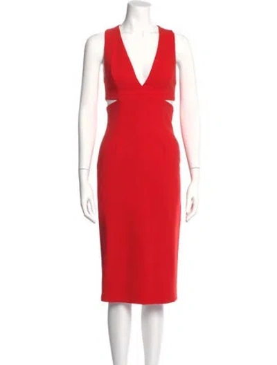 Pre-owned Alice And Olivia V-neck Midi Length Dress In Red