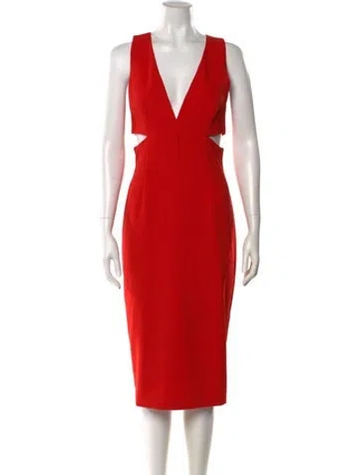 Pre-owned Alice And Olivia V-neck Midi Length Dress In Red