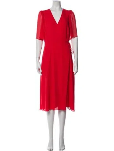 Pre-owned Alice And Olivia V-neck Midi Length Dress In Red