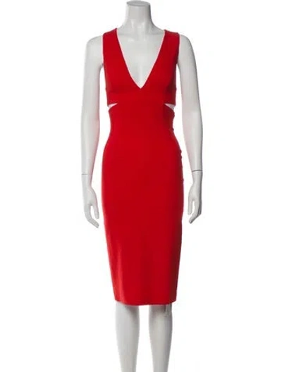 Pre-owned Alice And Olivia V-neck Midi Length Dress In Red