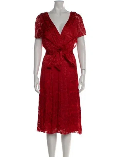Pre-owned Alice And Olivia V-neck Midi Length Dress In Red