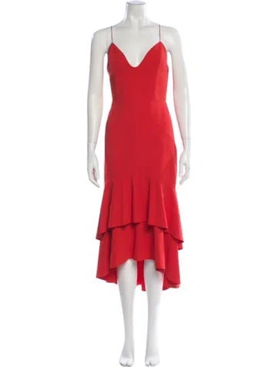 Pre-owned Alice And Olivia V-neck Midi Length Dress In Red