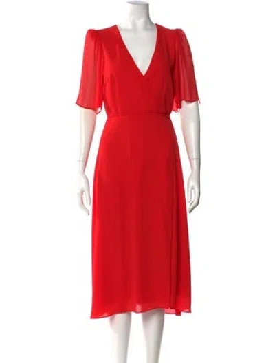 Pre-owned Alice And Olivia V-neck Midi Length Dress In Red