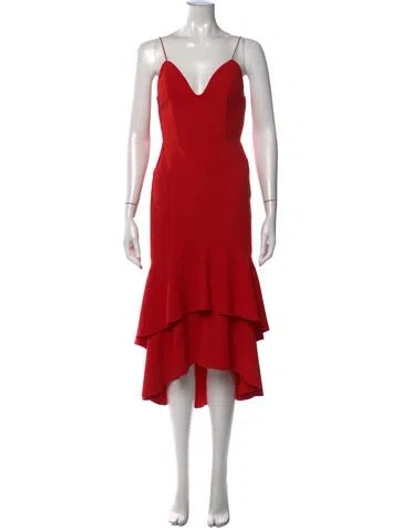 Pre-owned Alice And Olivia V-neck Midi Length Dress In Red