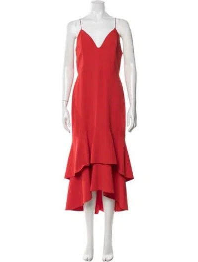 Pre-owned Alice And Olivia V-neck Midi Length Dress In Red
