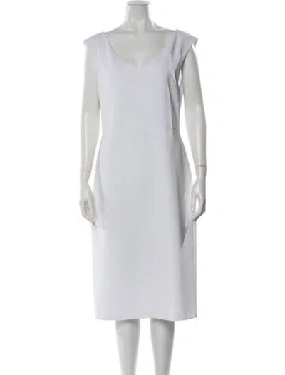 Pre-owned Alice And Olivia V-neck Midi Length Dress In White