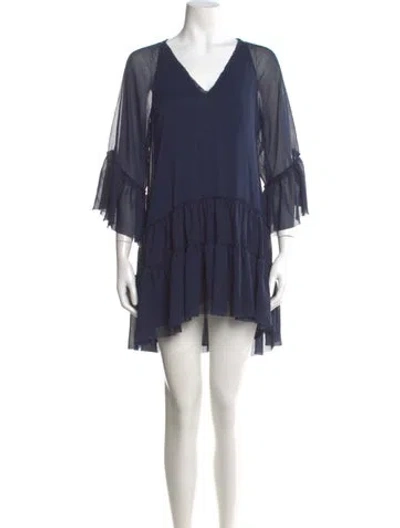 Pre-owned Alice And Olivia V-neck Mini Dress In Blue