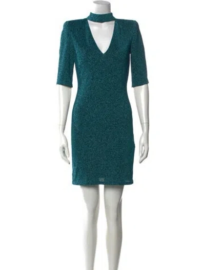 Pre-owned Alice And Olivia V-neck Mini Dress In Green/metallic