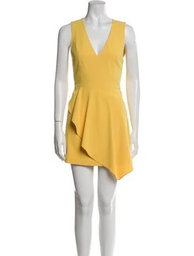 Pre-owned Alice And Olivia V-neck Mini Dress In Yellow