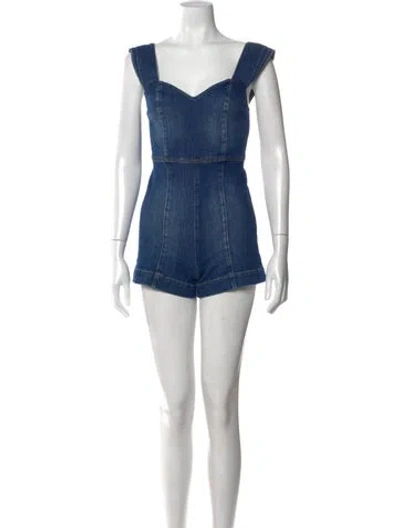 Pre-owned Alice And Olivia V-neck Romper In Blue