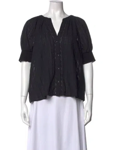 Pre-owned Alice And Olivia V-neck Short Sleeve Blouse In Black